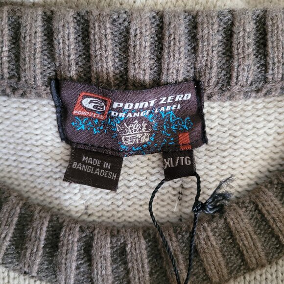Point Zero Sweater Mens XL Beige Crew Neck Pullover Color Block NEW - Picture 12 of 13